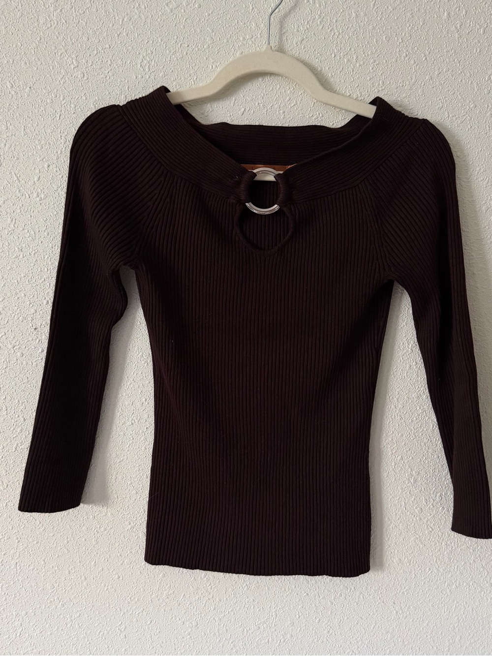 Belldini Brown Ribbed Long Sleeve Y2K Hardware Keyhole Women's Size Medium